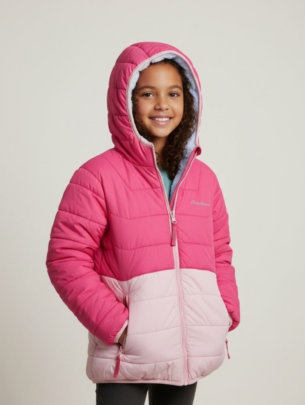Eddie Bauer Pink Two-Tone Hooded Puffer Jacket